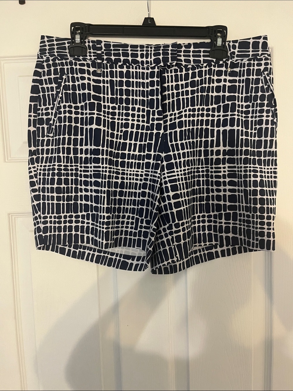 Lady Hagen Navy and White Geometric Pull-On Shorts